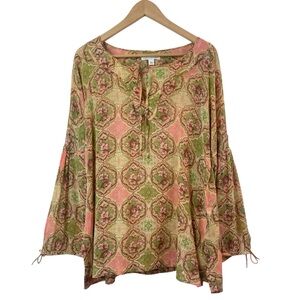 Banana Republic Vintage Y2K Silk Printed Boho Sheer Peasant Top Size Large